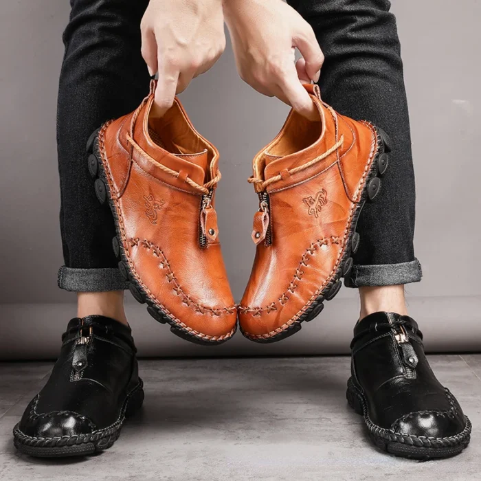 Herren Echtleder Stiefeletten – Luxus, Komfortabel, Modisch mit Reißverschluss, Ideal für Motorrad & Freizeit - Image 3