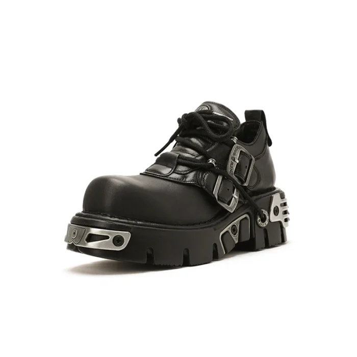Herren Motorradstiefel im British Retro Punk Stil – Leder, Outdoor, Metall-Design, Low-Top mit Plateau, Unisex - Image 2