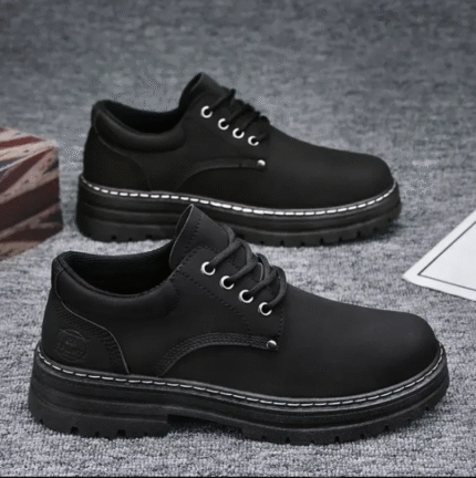 Men's Lace-Up Shoes – Classic, Solid Color, Fashionable, High-Quality PU Leather, Comfortable Casual Shoes