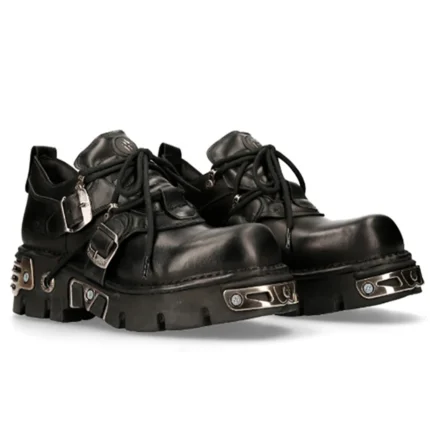 Herren Motorradstiefel im British Retro Punk Stil – Leder, Outdoor, Metall-Design, Low-Top mit Plateau, Unisex