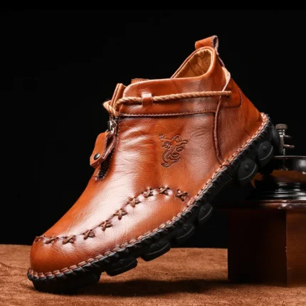 Herren Echtleder Stiefeletten – Luxus, Komfortabel, Modisch mit Reißverschluss, Ideal für Motorrad & Freizeit